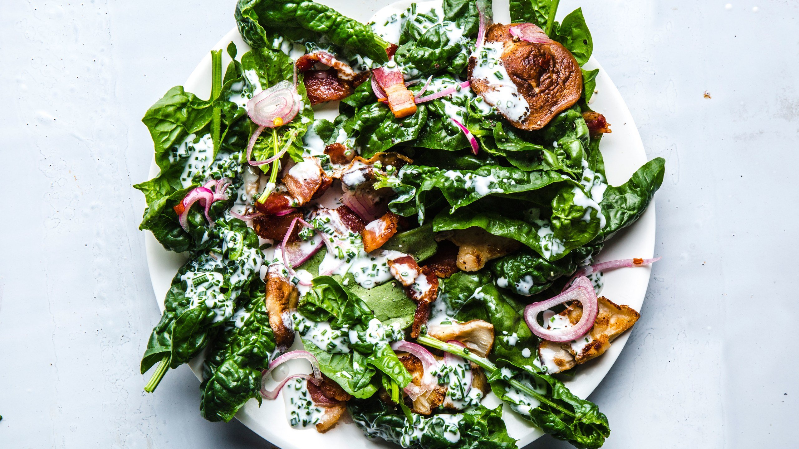 Spinach Salad with Warm Shitakes Bacon and Shallots - The Blood Sugar 